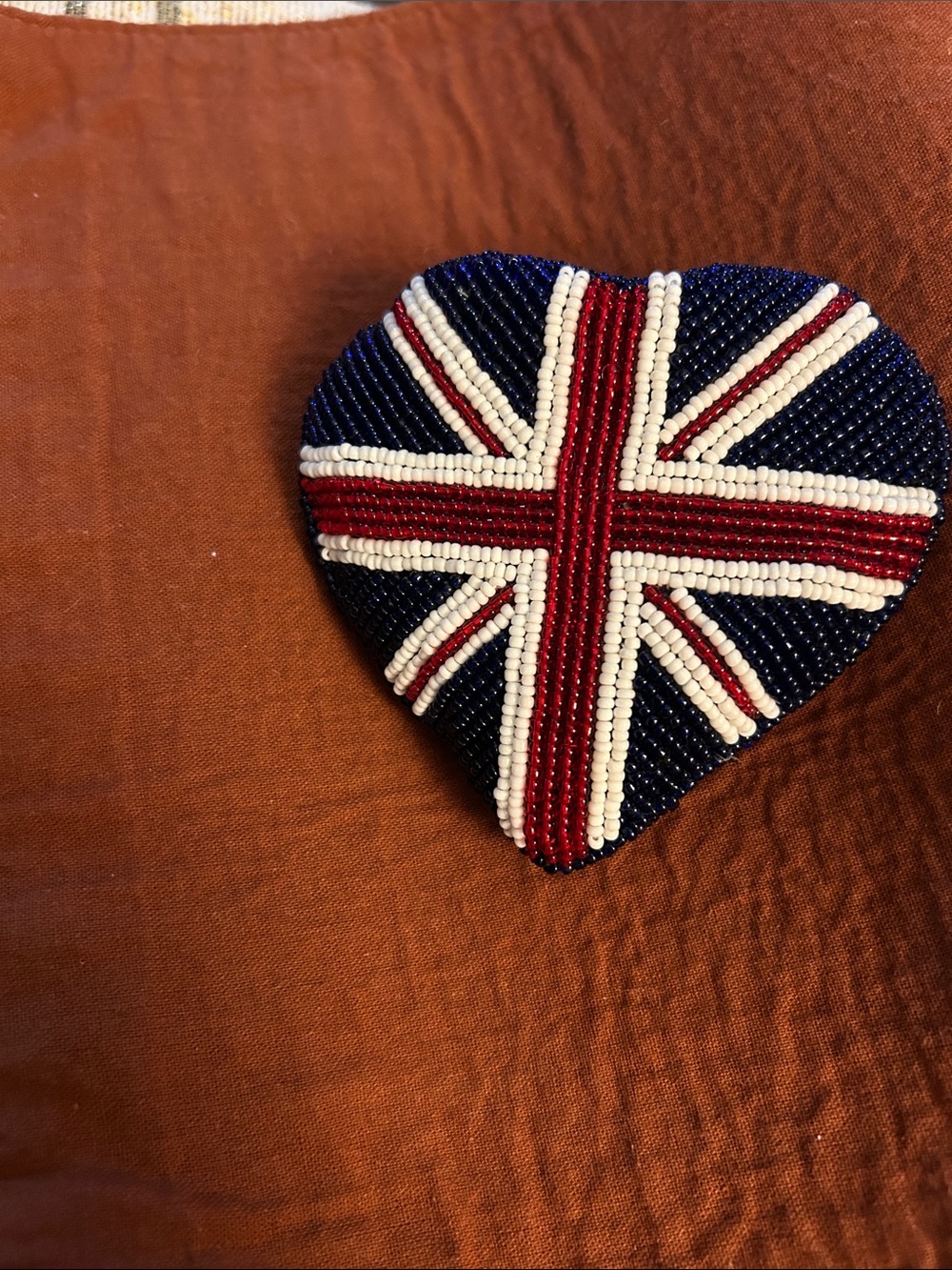 Beaded Union Jack Heart Double side Beaded Coin Purse Zippered Red, White & Blue